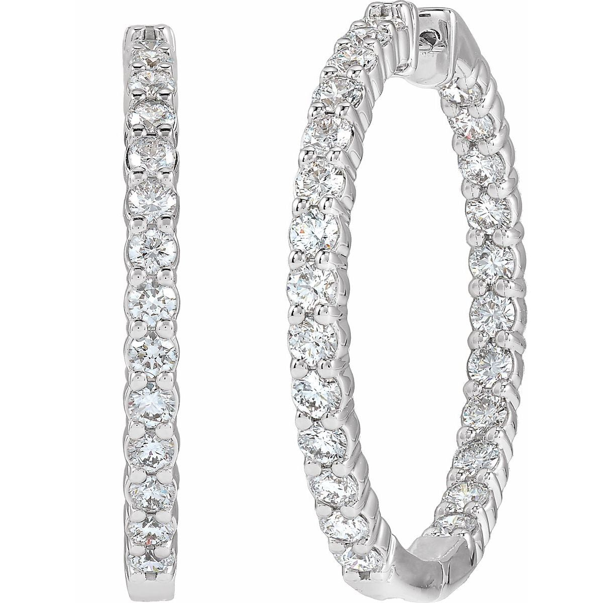 5 CTW Lab-Grown Diamond Inside-Outside Hinged 37.8 mm Hoop Earrings in 14k white gold