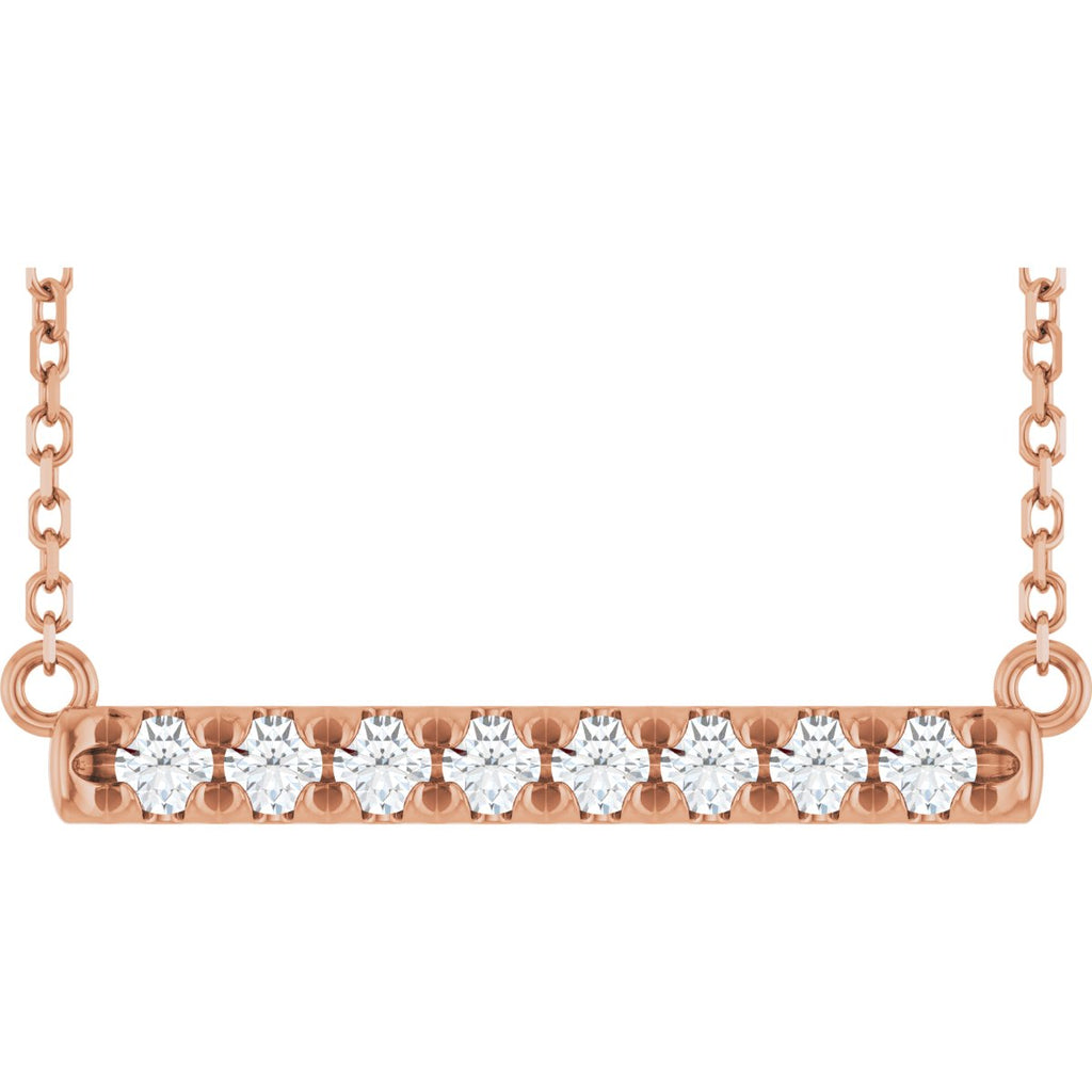 1/4 CTW Natural Diamond French-Set Bar Necklace in 14k rose gold