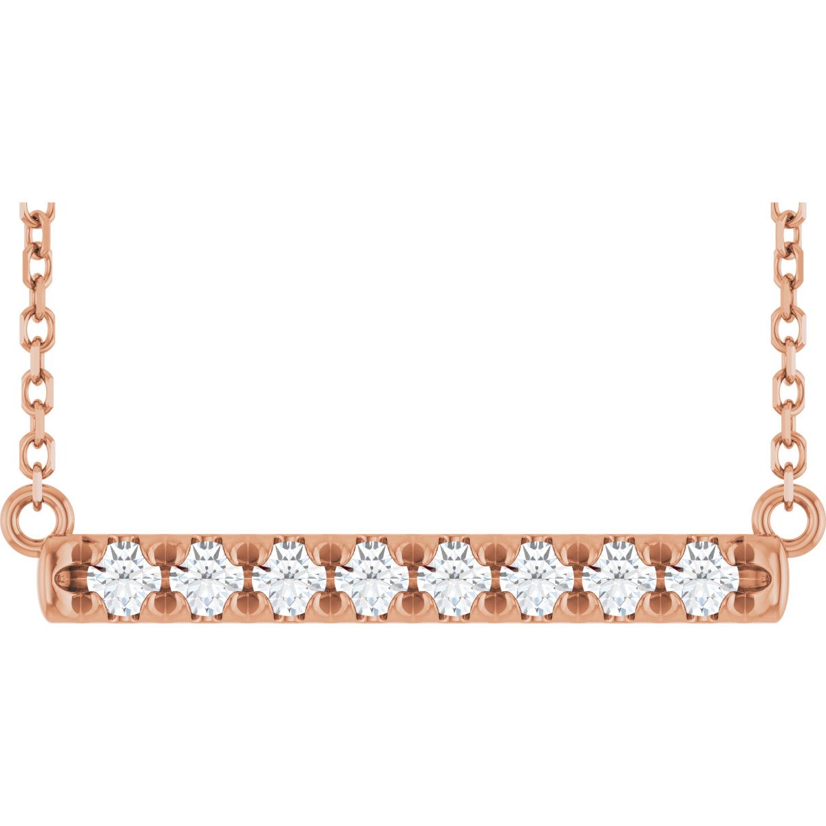1/4 CTW Natural Diamond French-Set Bar Necklace in 14k rose gold