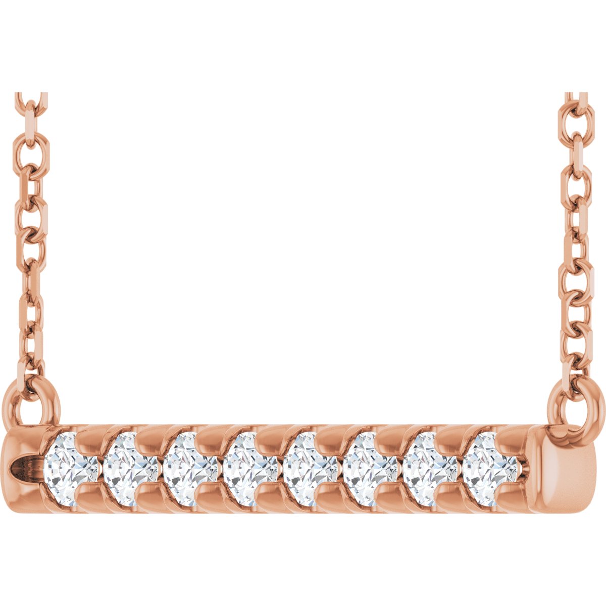 1/4 CTW Natural Diamond French-Set Bar Necklace in 14k rose gold