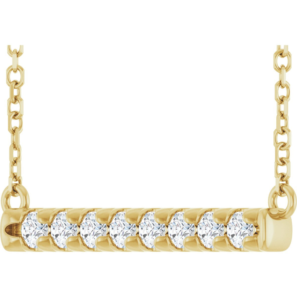 1/4 CTW Natural Diamond French-Set Bar Necklace in 14k yellow gold