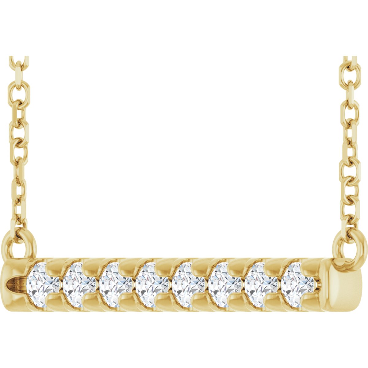 1/4 CTW Natural Diamond French-Set Bar Necklace in 14k yellow gold