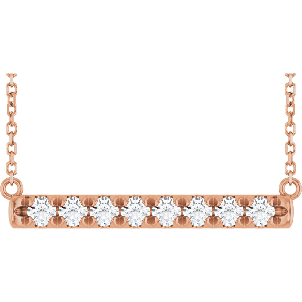 1/2 CTW Natural Diamond French-Set Bar Necklace in 14k rose gold