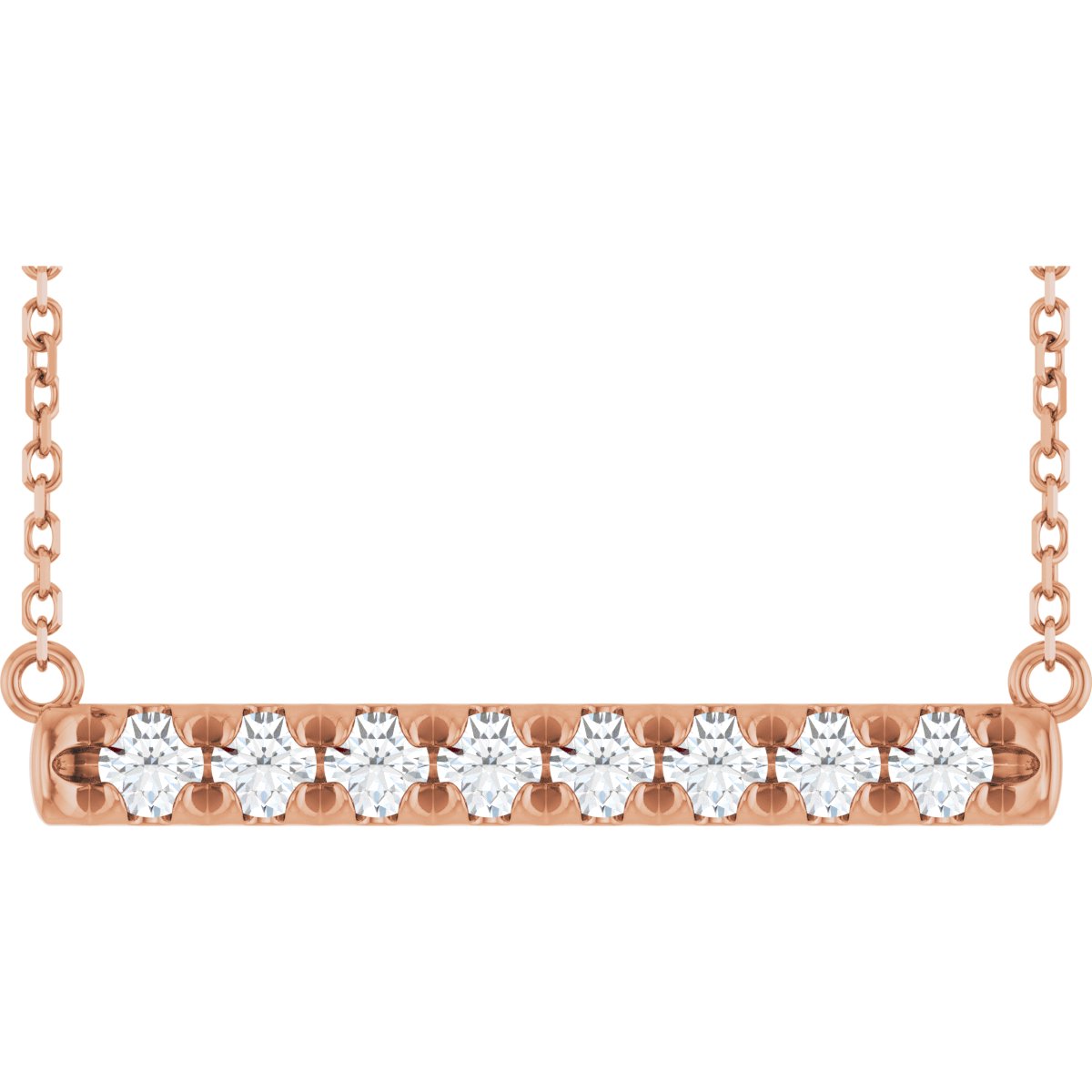 1/2 CTW Natural Diamond French-Set Bar Necklace in 14k rose gold