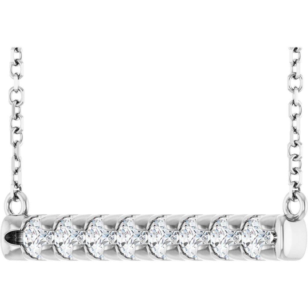 1/2 CTW Natural Diamond French-Set Bar Necklace in 14k white gold