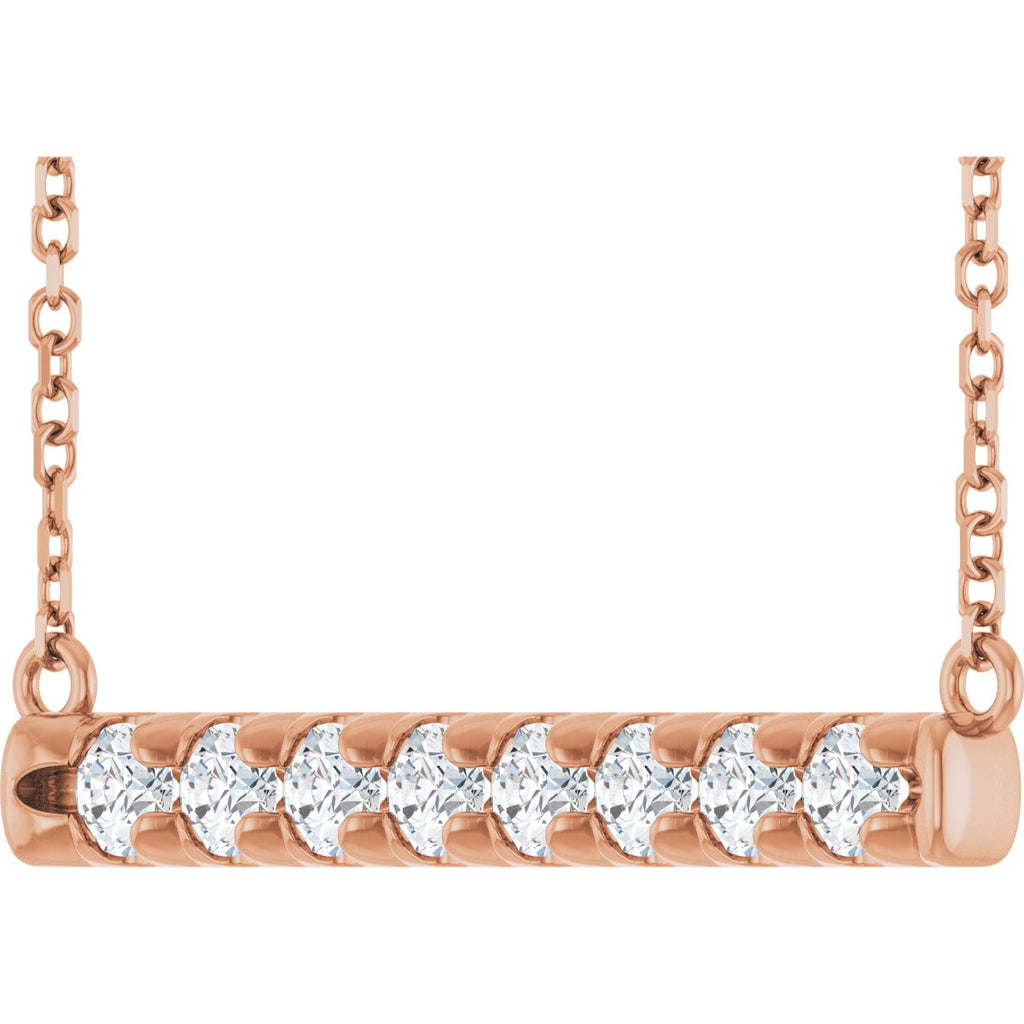 1/2 CTW Natural Diamond French-Set Bar Necklace in 14k rose gold