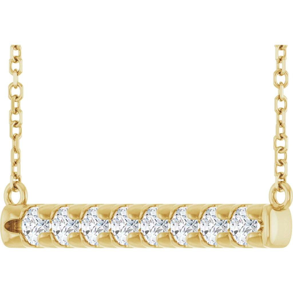 1/2 CTW Natural Diamond French-Set Bar Necklace in 14k yellow gold