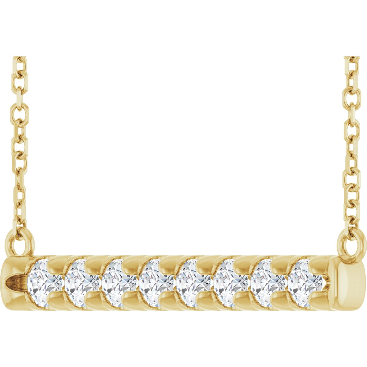 1/2 CTW Natural Diamond French-Set Bar Necklace in 14k yellow gold