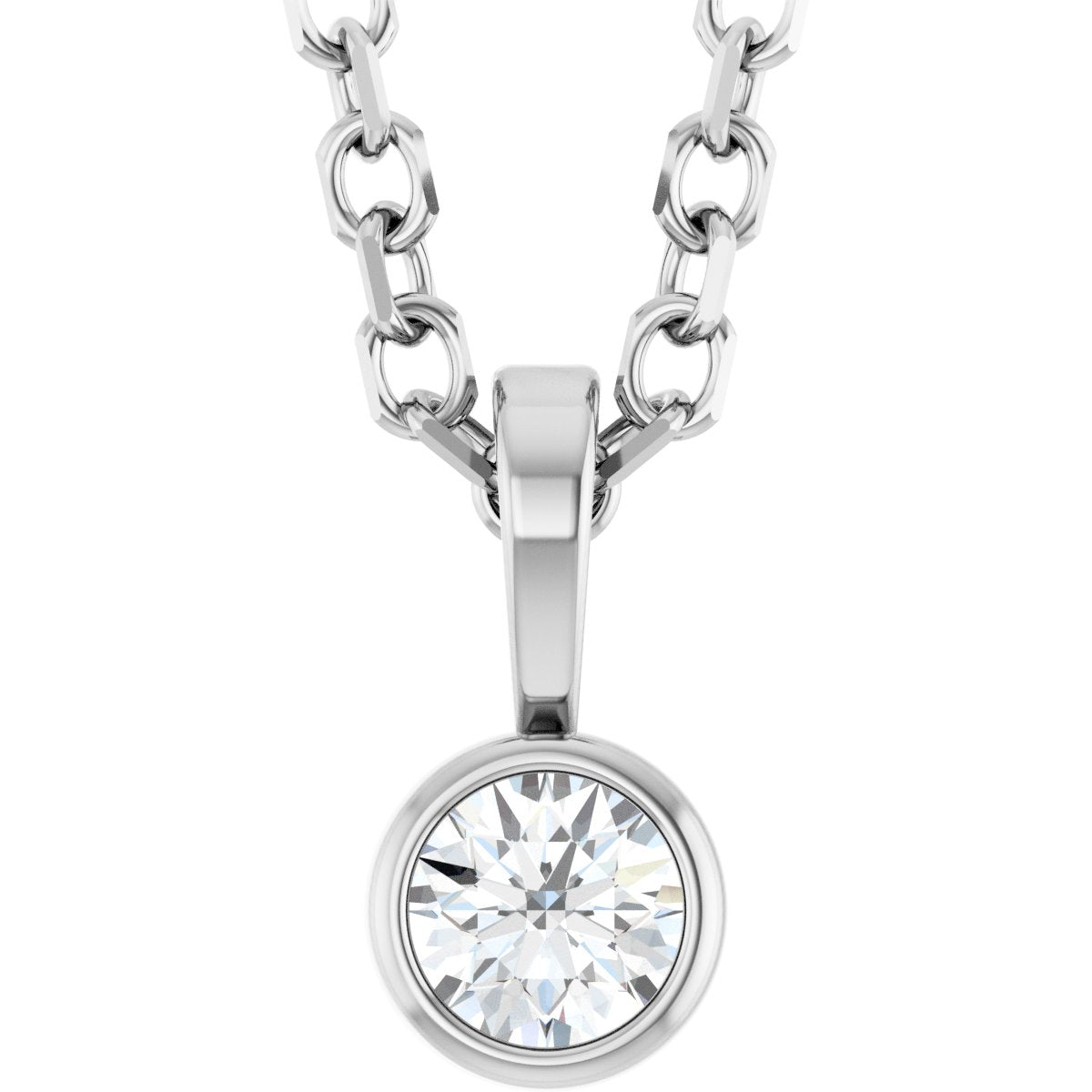 .06 CT Natural Diamond Bezel-Set Solitaire Necklace in 14k white gold