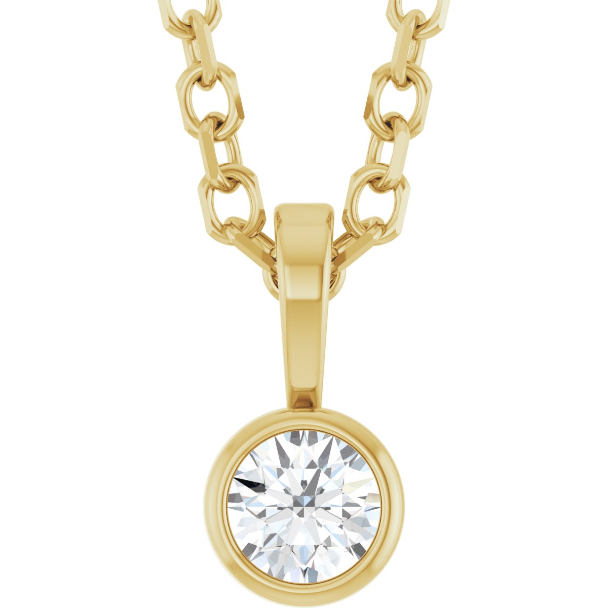 .06 CT Natural Diamond Bezel-Set Solitaire Necklace in 14k yellow gold