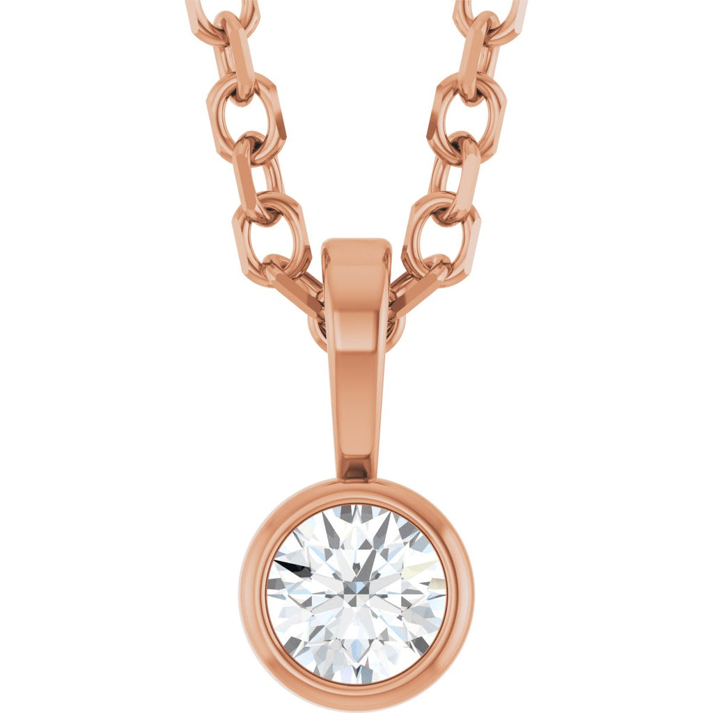 .06 CT Natural Diamond Bezel-Set Solitaire Necklace in 14k rose gold