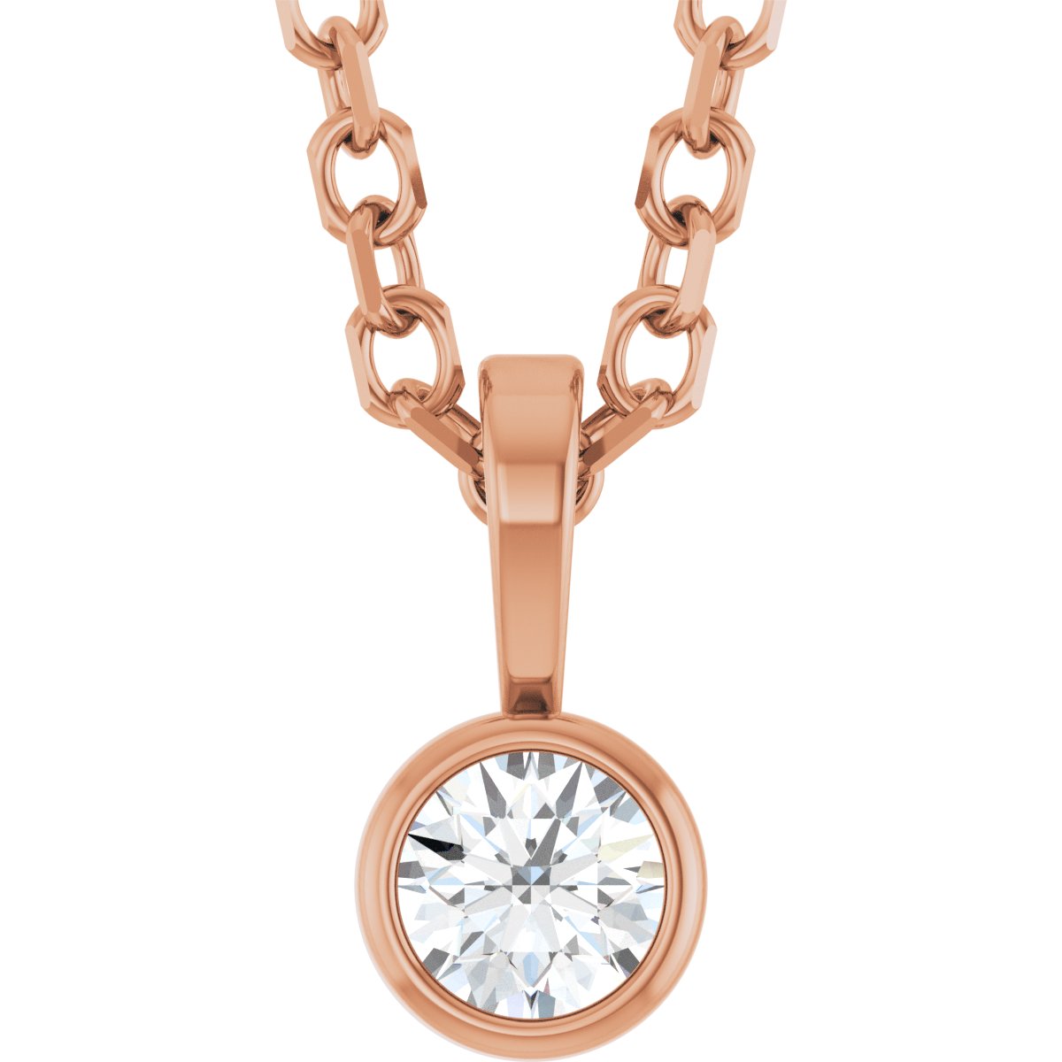 .06 CT Natural Diamond Bezel-Set Solitaire Necklace in 14k rose gold