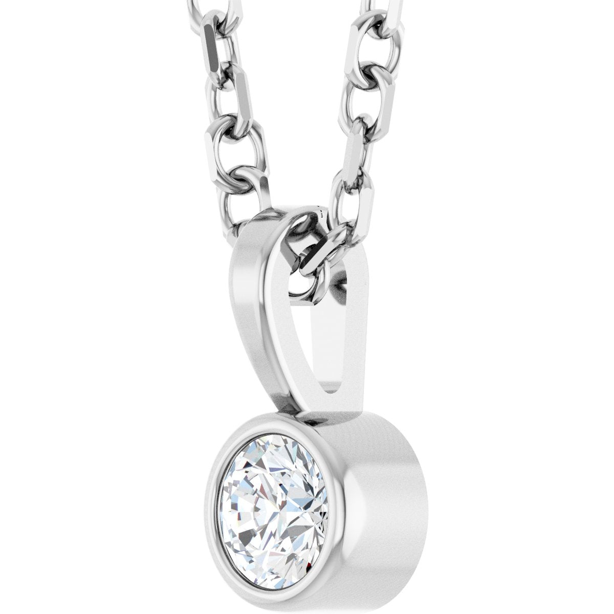 .06 CT Natural Diamond Bezel-Set Solitaire Necklace in 14k white gold