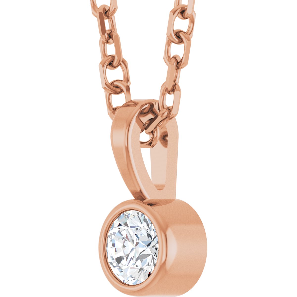 .06 CT Natural Diamond Bezel-Set Solitaire Necklace in 14k rose gold