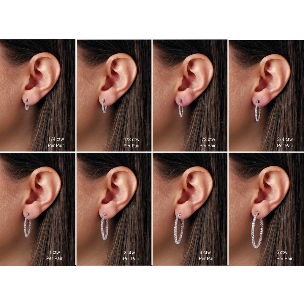 1 CTW Natural Diamond Inside-Outside 26.5 mm Hinged Hoop Earrings in 14k rose gold