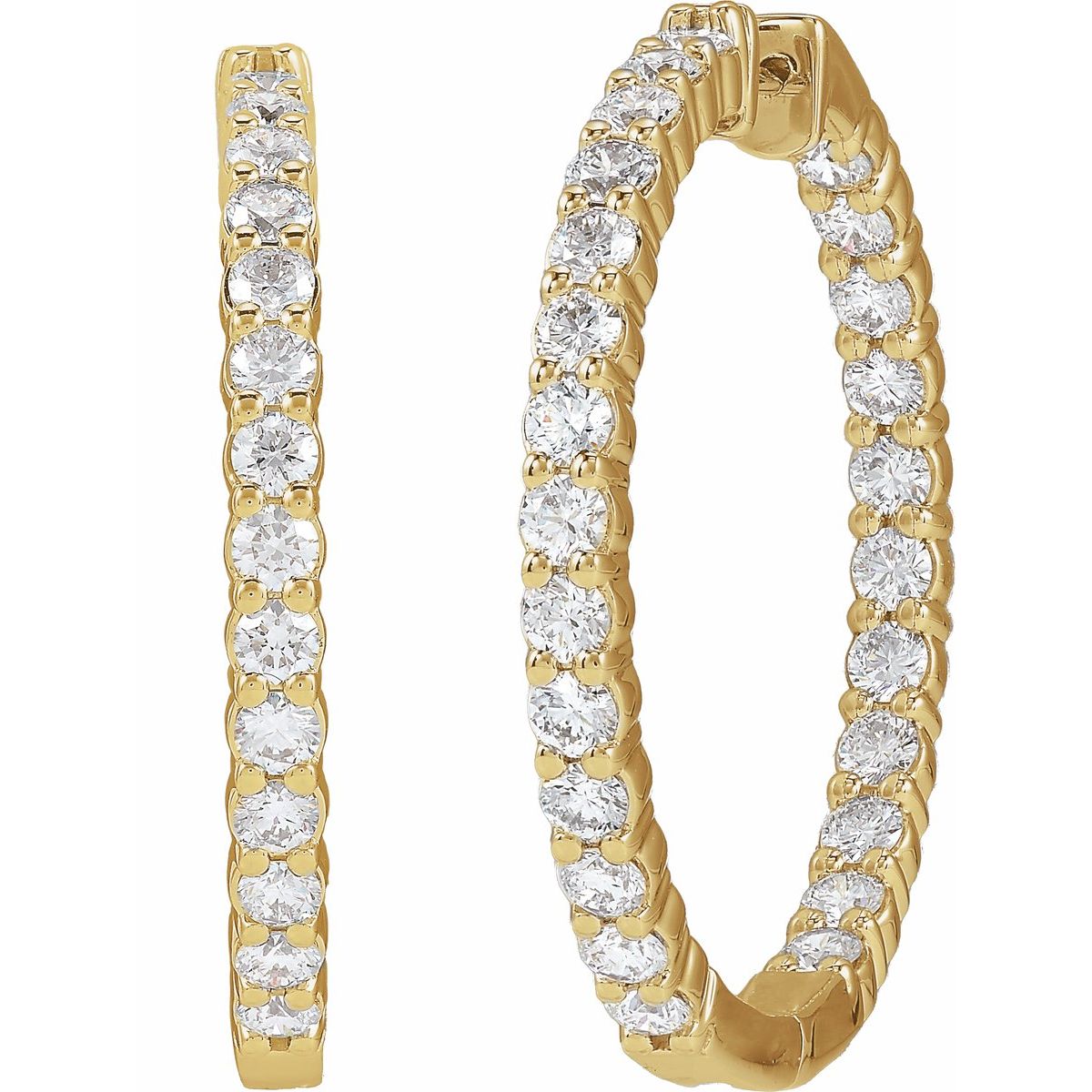 5 CTW Lab-Grown Diamond Inside-Outside Hinged 37.8 mm Hoop Earrings in 14k yellow gold