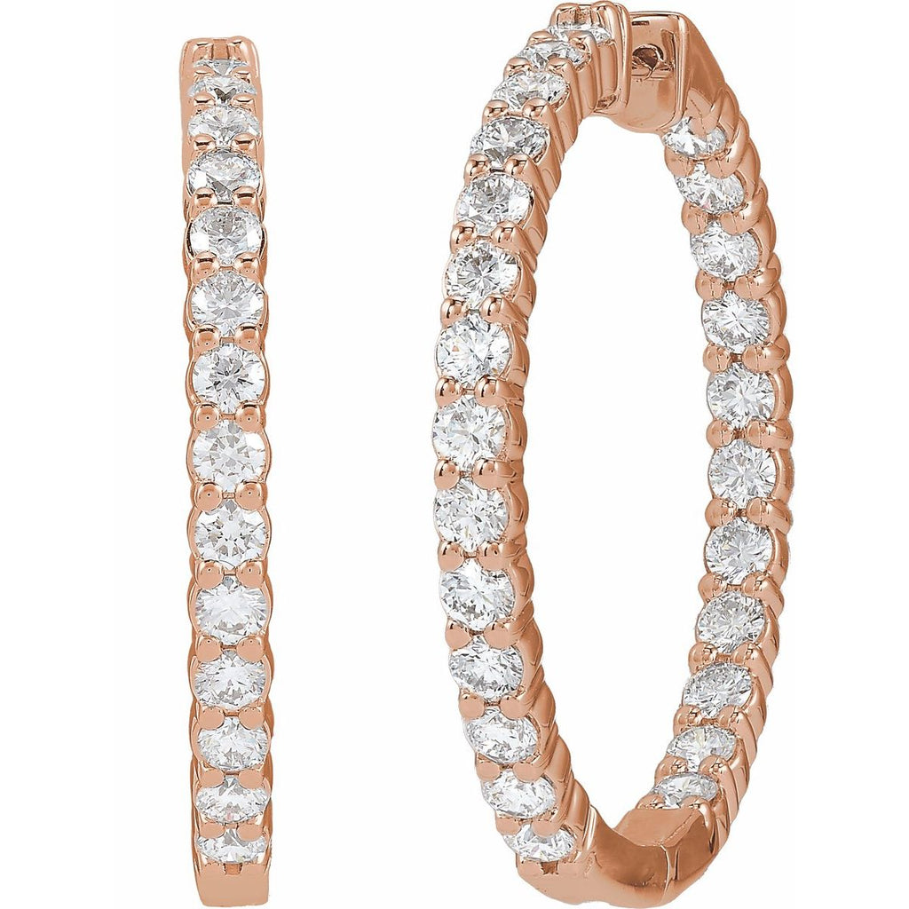 5 CTW Lab-Grown Diamond Inside-Outside Hinged 37.8 mm Hoop Earrings in 14k rose gold