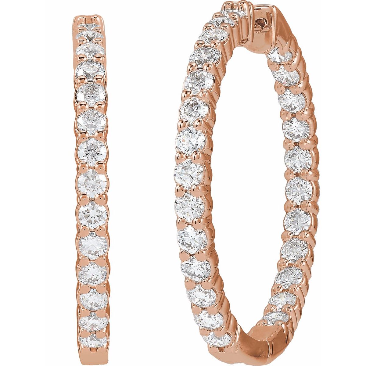5 CTW Lab-Grown Diamond Inside-Outside Hinged 37.8 mm Hoop Earrings in 14k rose gold