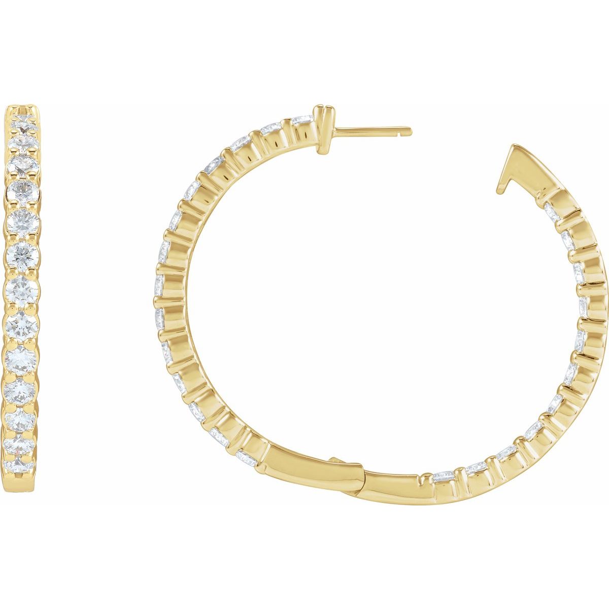 5 CTW Lab-Grown Diamond Inside-Outside Hinged 37.8 mm Hoop Earrings in 14k yellow gold