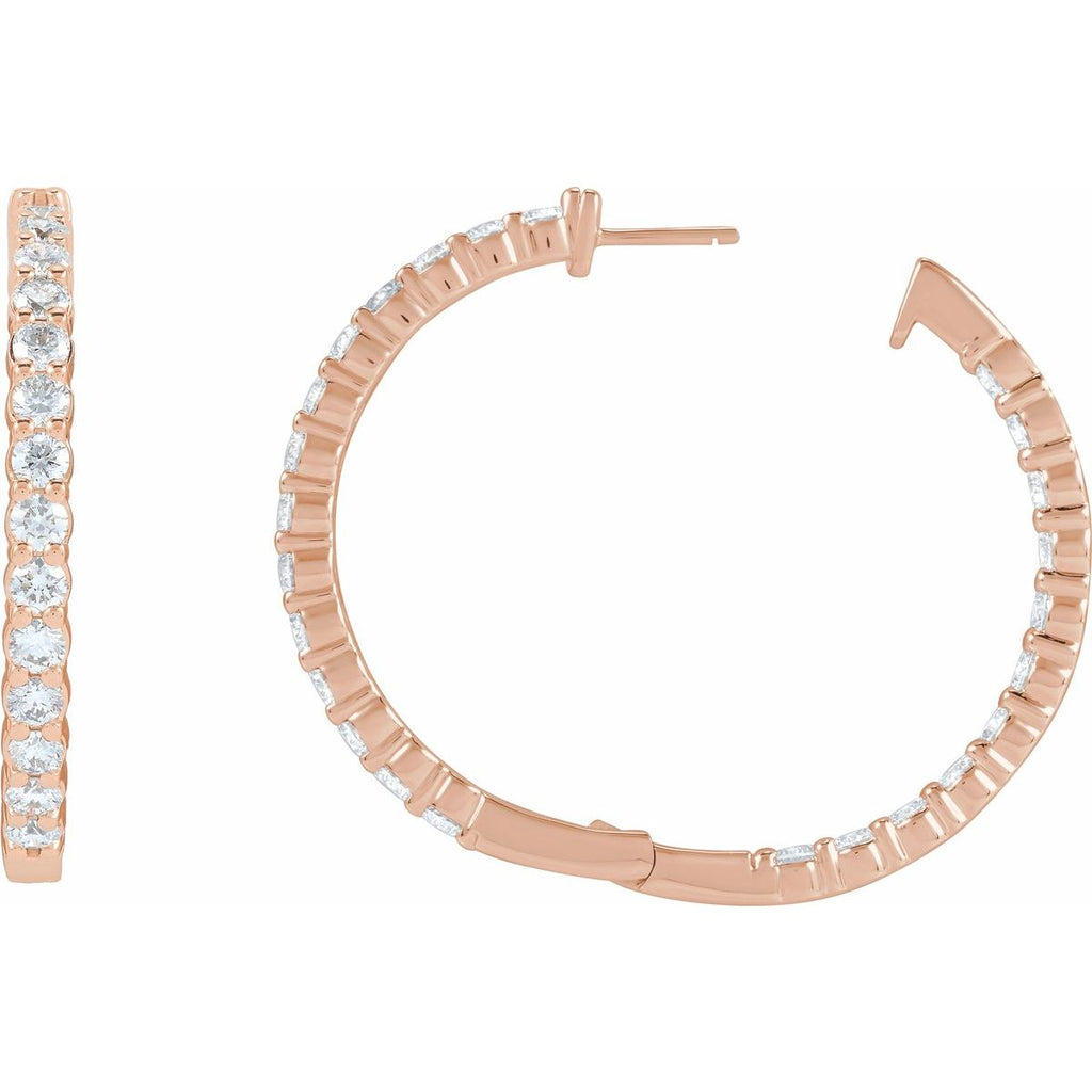 5 CTW Lab-Grown Diamond Inside-Outside Hinged 37.8 mm Hoop Earrings in 14k rose gold