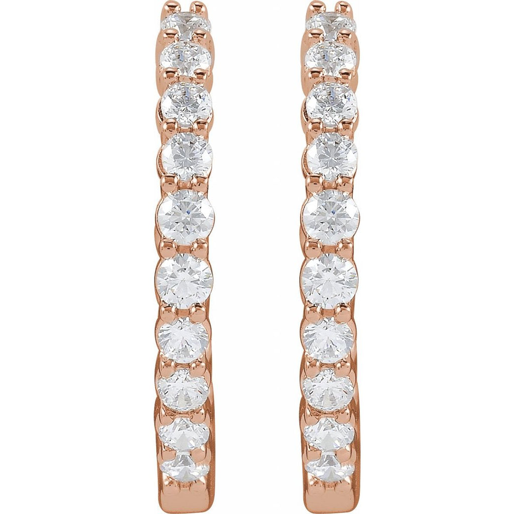 1 CTW Natural Diamond Inside-Outside Hinged 19.3 mm Hoop Earrings in 14k rose gold