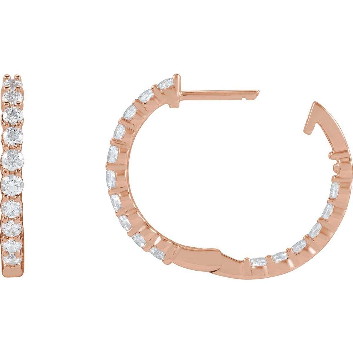 1 CTW Lab-Grown Diamond Inside-Outside Hinged 19.3 mm Hoop Earrings in 14k rose gold