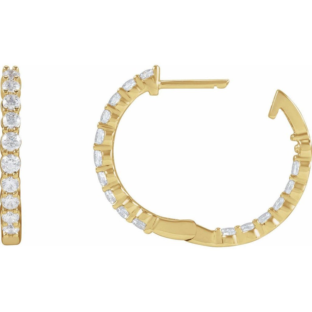 1 CTW Lab-Grown Diamond Inside-Outside Hinged 19.3 mm Hoop Earrings in 14k yellow gold