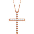 1/2 CTW Natural Diamond French-Set Cross Necklace in 14k rose gold