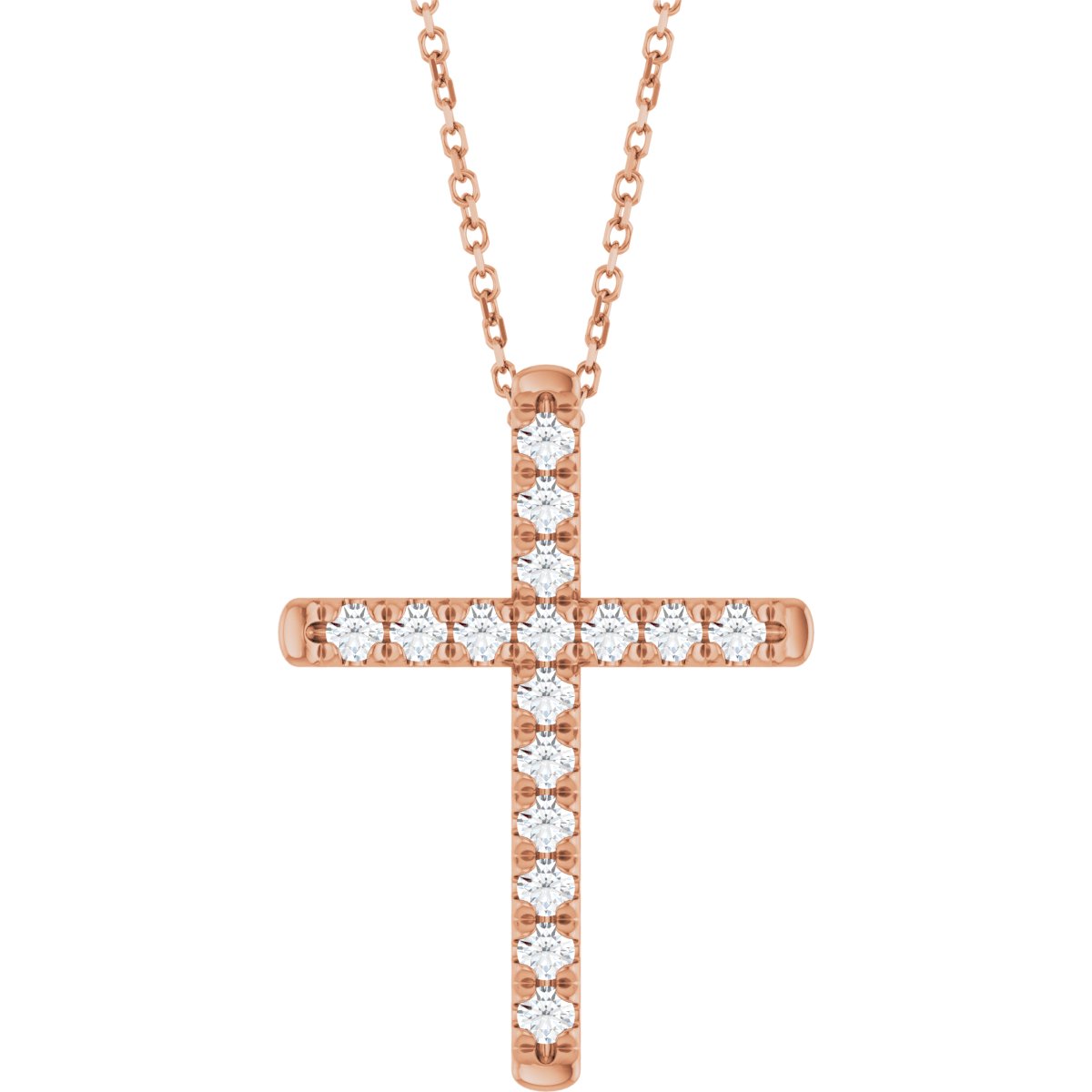 1/2 CTW Natural Diamond French-Set Cross Necklace in 14k rose gold