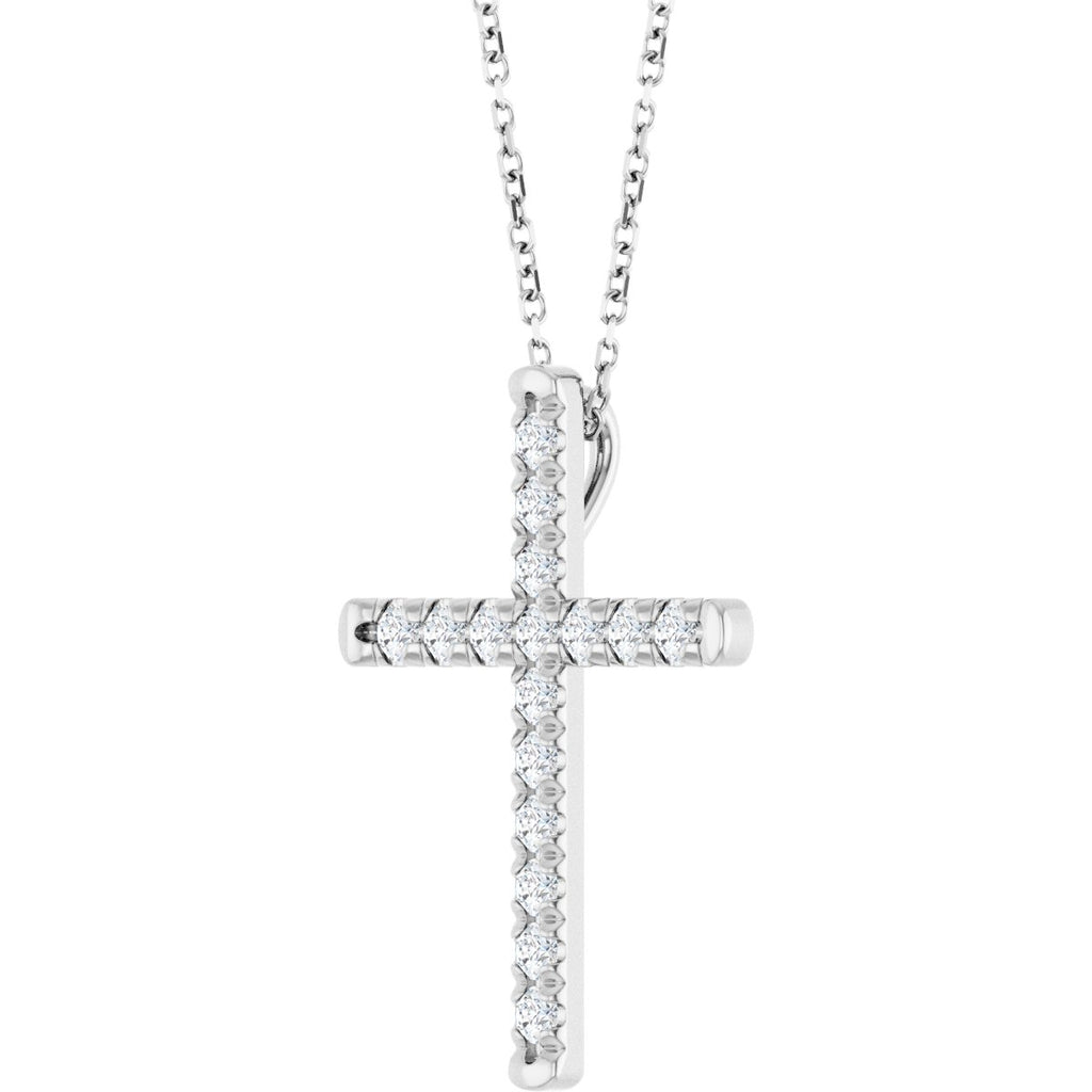 1/2 CTW Natural Diamond French-Set Cross Necklace in 14k white gold