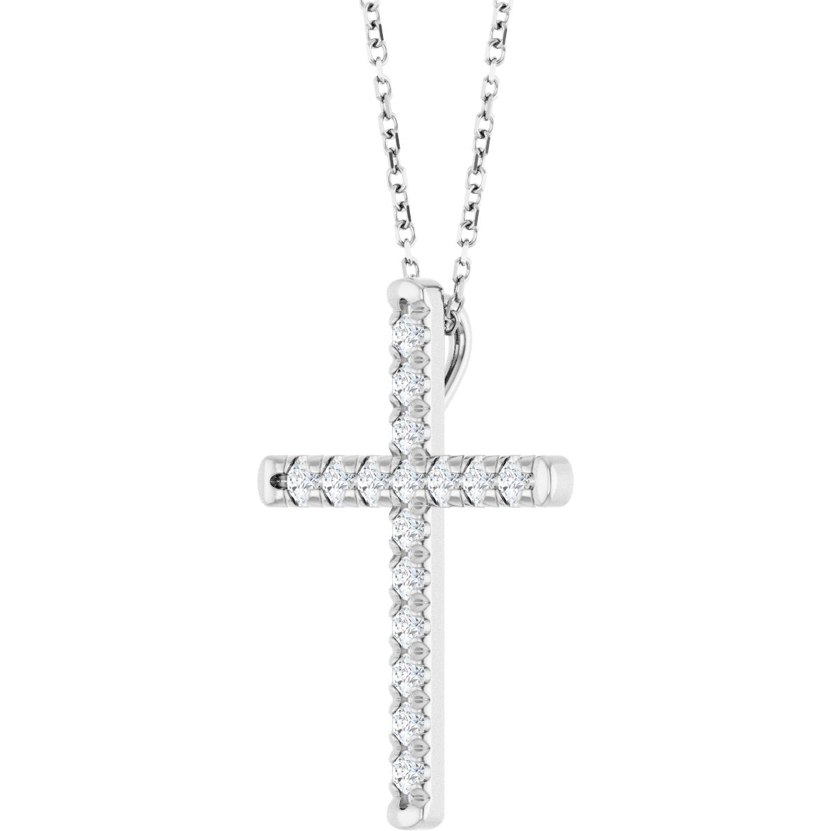 1/2 CTW Natural Diamond French-Set Cross Necklace in 14k white gold