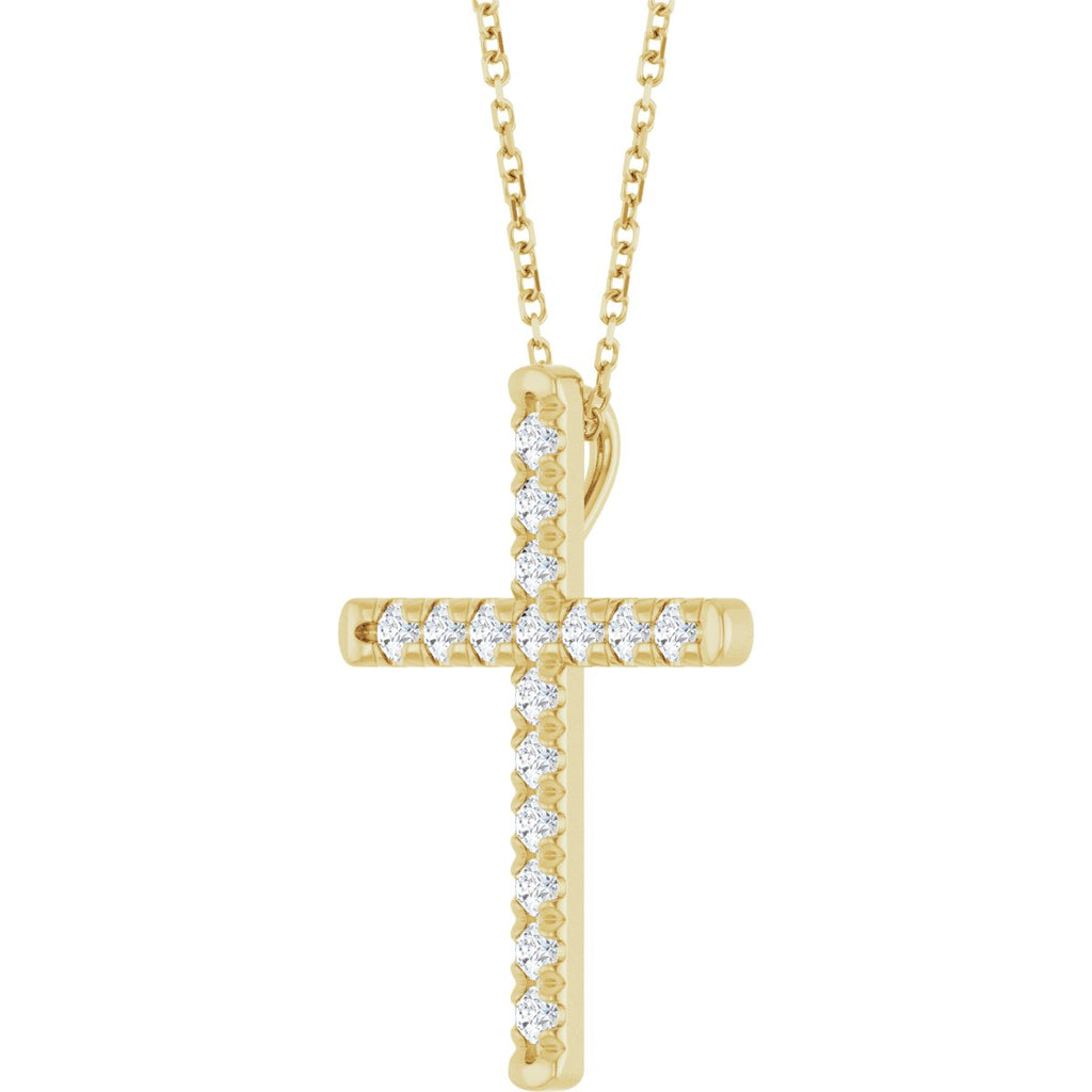 1/2 CTW Natural Diamond French-Set Cross Necklace in 14k yellow gold