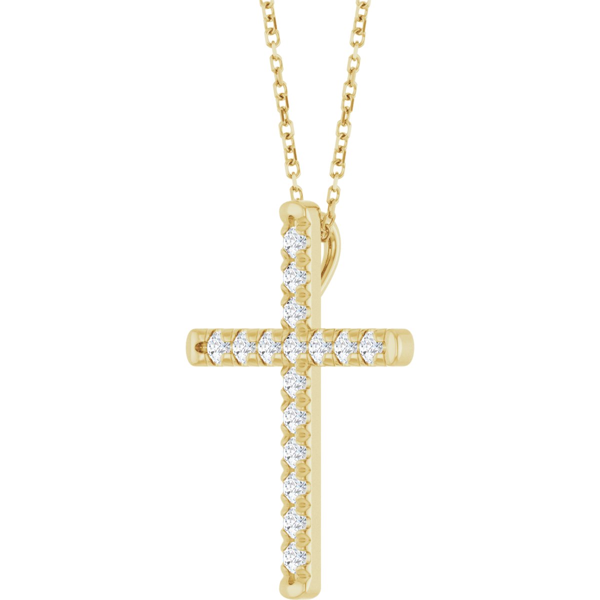 1/2 CTW Natural Diamond French-Set Cross Necklace in 14k yellow gold