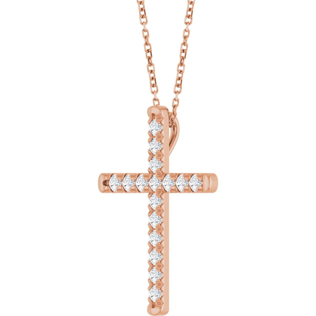 1/2 CTW Natural Diamond French-Set Cross Necklace in 14k rose gold
