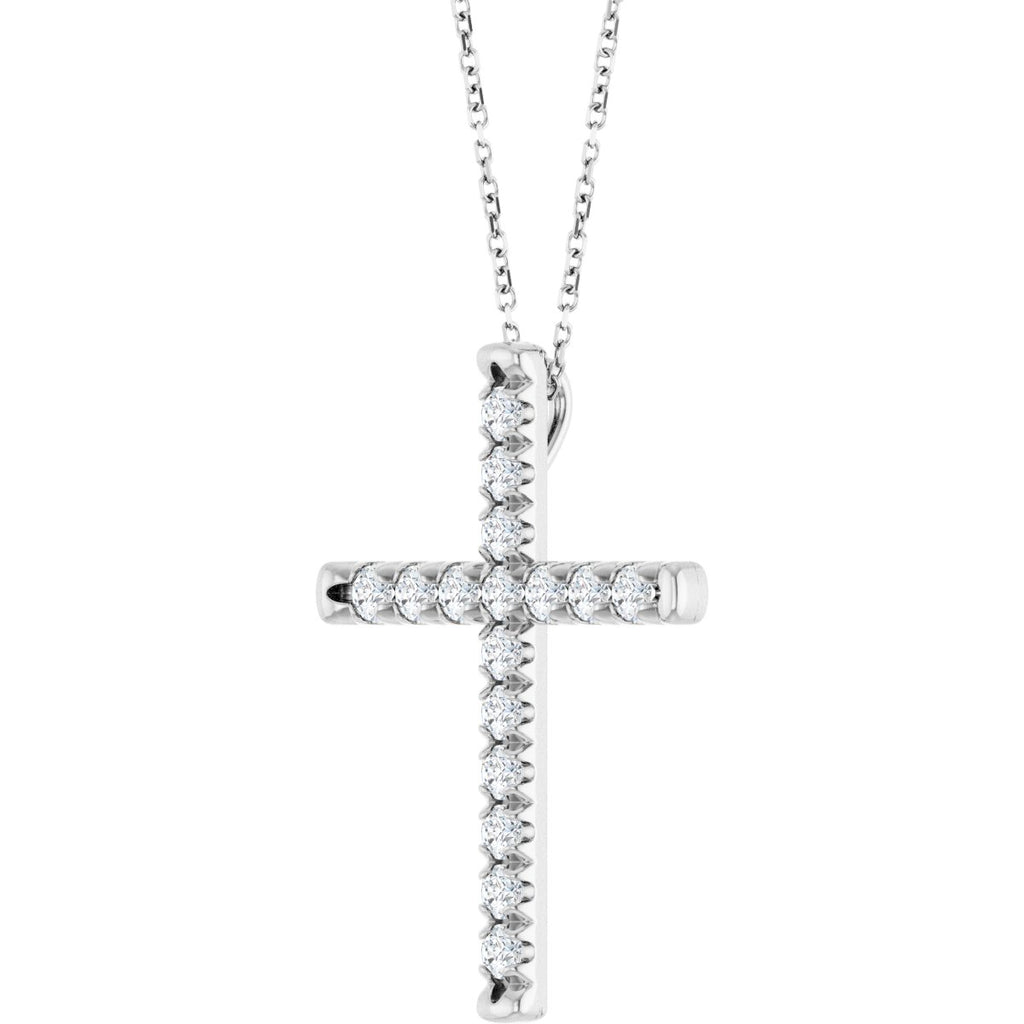 1 CTW Natural Diamond French-Set Cross Necklace