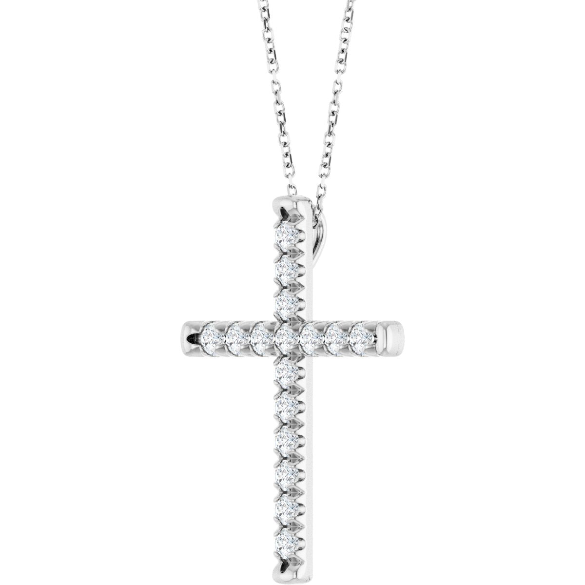 1 CTW Natural Diamond French-Set Cross Necklace