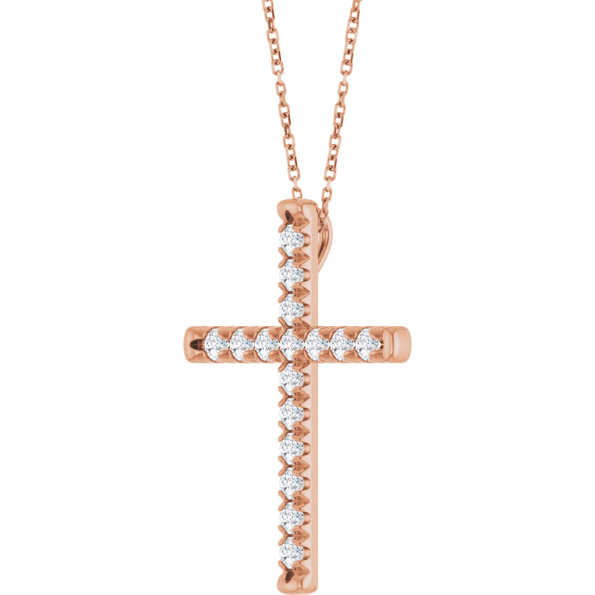 1 CTW Natural Diamond French-Set Cross Necklace in 14k rose gold