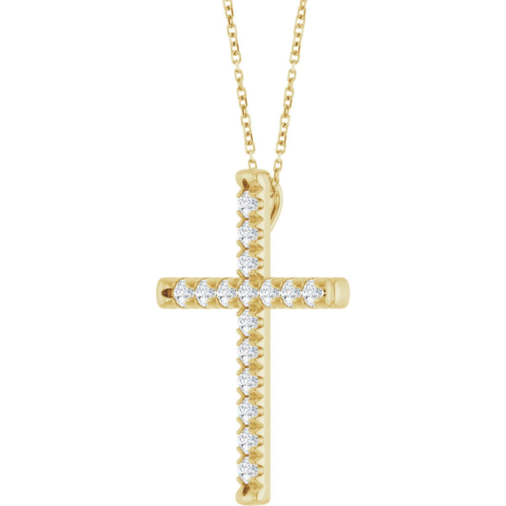 1 CTW Natural Diamond French-Set Cross Necklace in 14k yellow gold