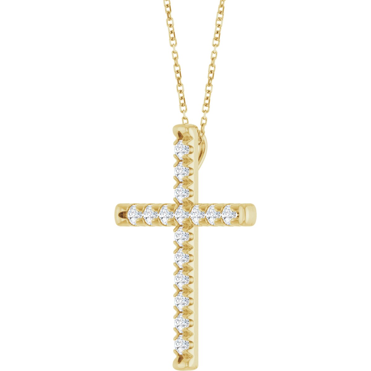 1 CTW Natural Diamond French-Set Cross Necklace in 14k yellow gold