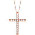 1 CTW Natural Diamond French-Set Cross Necklace in 14k rose gold