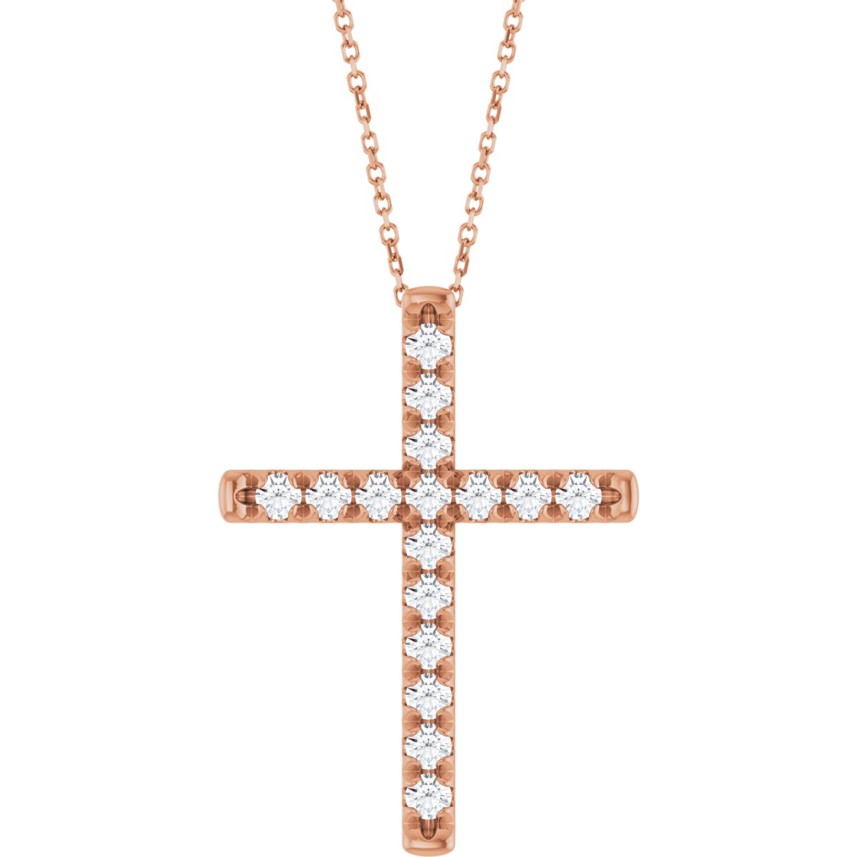1 CTW Natural Diamond French-Set Cross Necklace in 14k rose gold