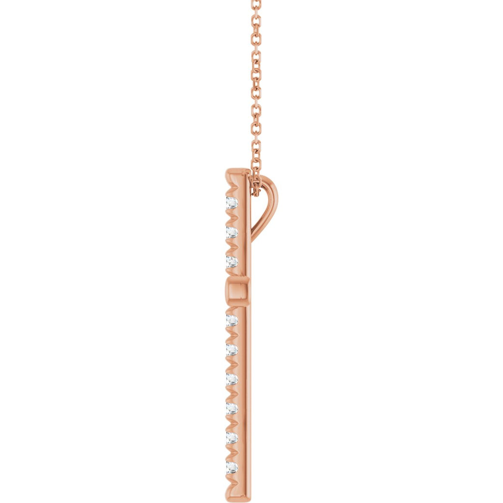 1 CTW Natural Diamond French-Set Cross Necklace in 14k rose gold