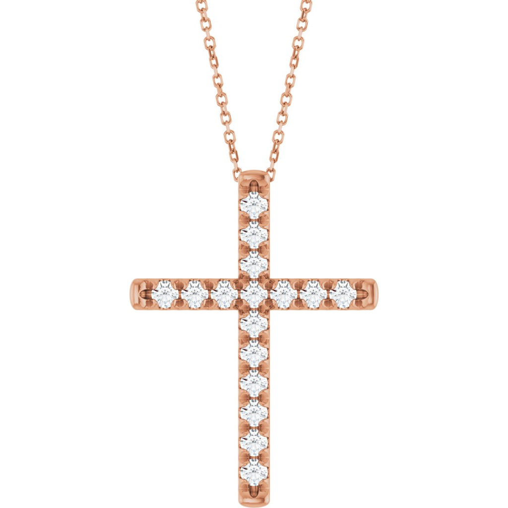 3/4 CTW Natural Diamond French-Set Cross Necklace in 14k rose gold