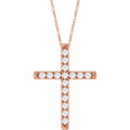 3/4 CTW Natural Diamond French-Set Cross Necklace in 14k rose gold