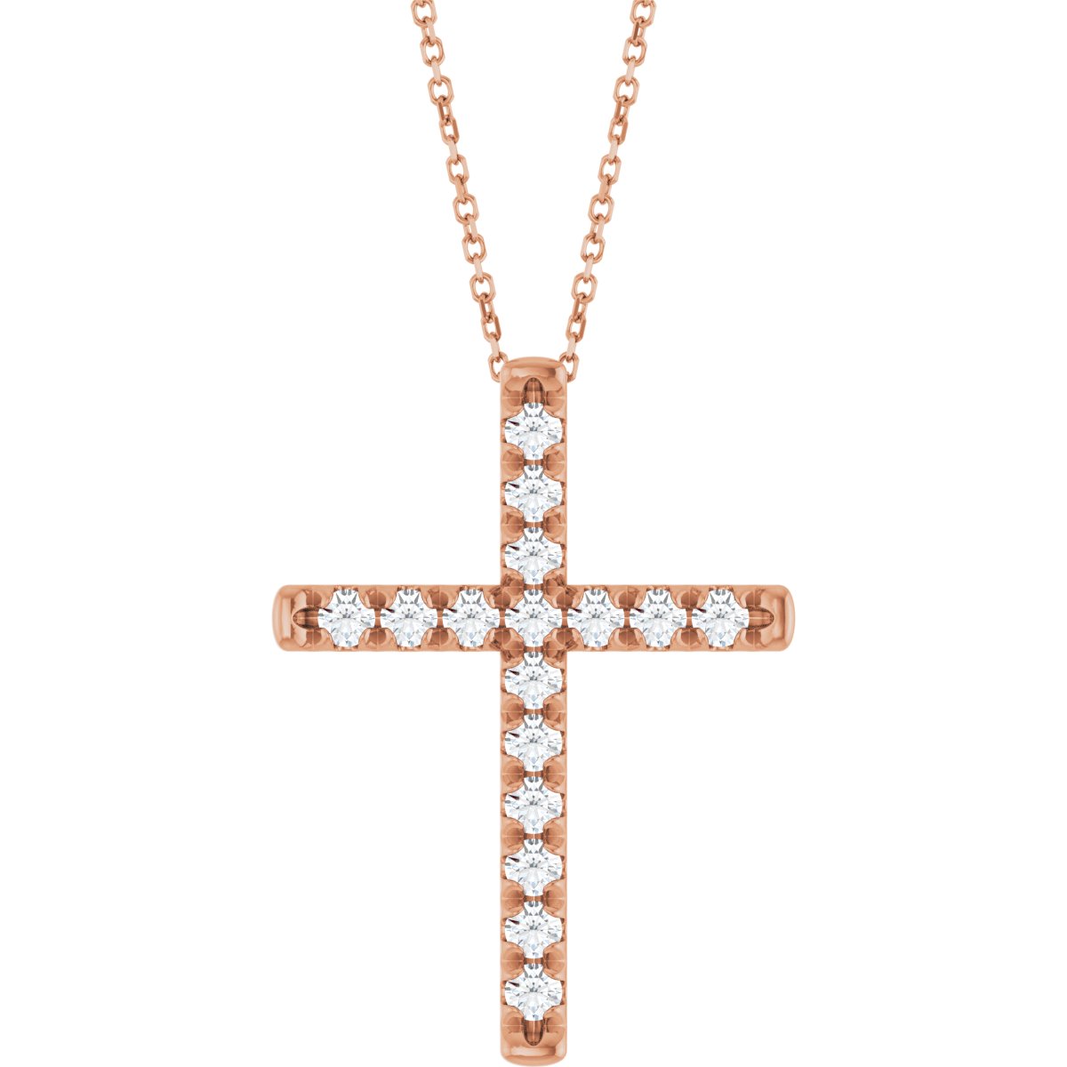 3/4 CTW Natural Diamond French-Set Cross Necklace in 14k rose gold