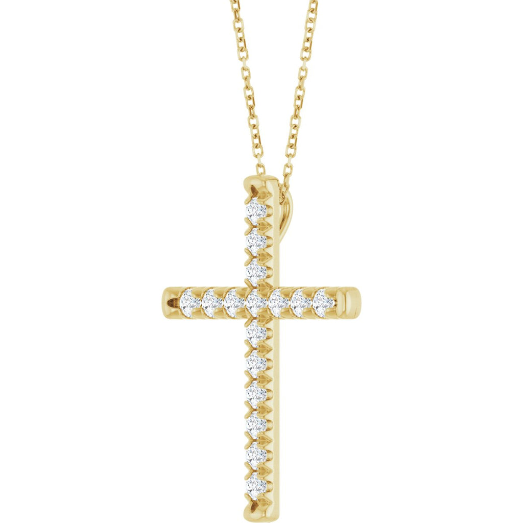 3/4 CTW Natural Diamond French-Set Cross Necklace in 14k yellow gold
