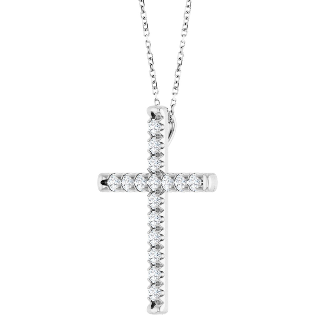 3/4 CTW Natural Diamond French-Set Cross Necklace
