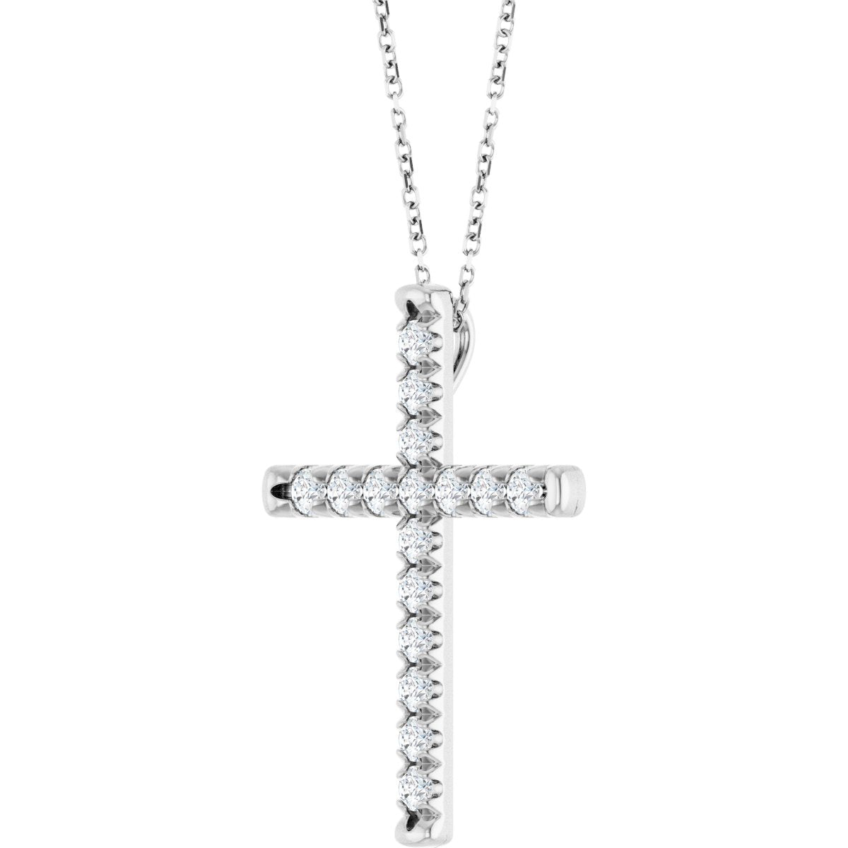 3/4 CTW Natural Diamond French-Set Cross Necklace