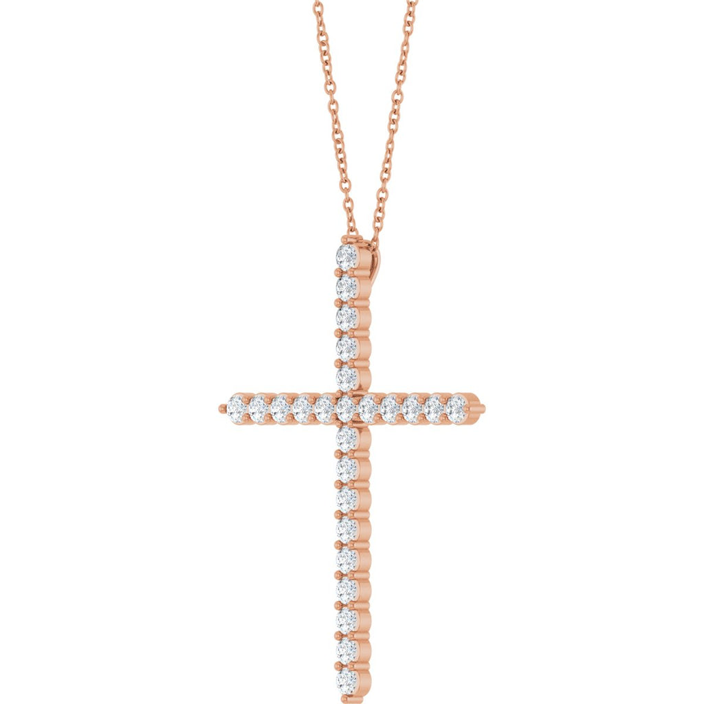 1 CTW Natural Diamond Cross Necklace in 14k rose gold