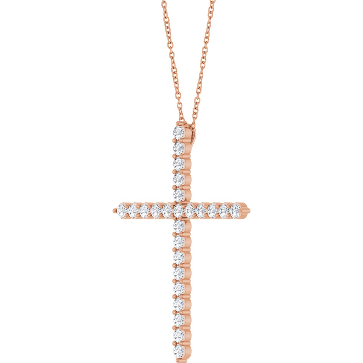 1 CTW Natural Diamond Cross Necklace in 14k rose gold